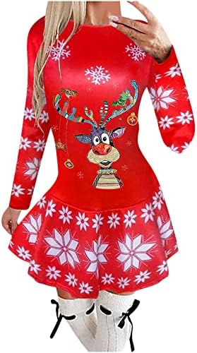 Ruziyoog Sretan Božić Ženska haljina Casual, jesen 2022 Santa Claus grafičke haljine sa dugim rukavima
