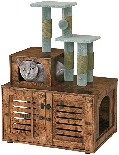 FURLINKHM kutija za otpatke sa tornjem za mačje drvo sa grebanjem za zatvorene mačke, Cat Condo skriveni namještaj