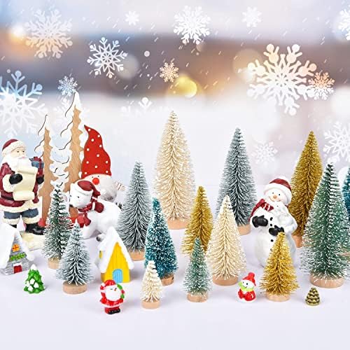 Povratak 30pcs Umjetna mini božićna stabla, mini borove sisal drveće s drvenim bazom boce četkica za božićne