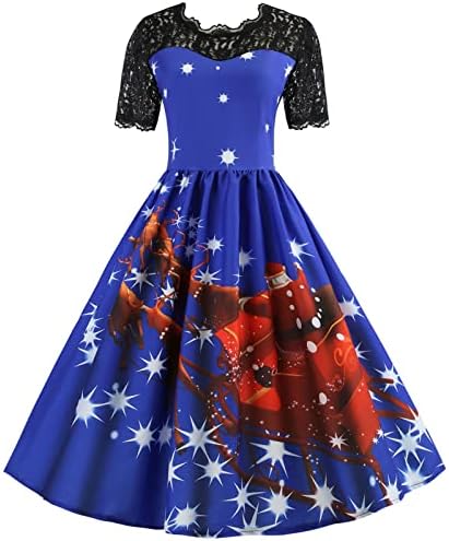 Božićna Čajna haljina za ženske 1950-ove Vintage Rockabilly Swing haljine čipkasti spoj kratki rukavi Party Midi haljina