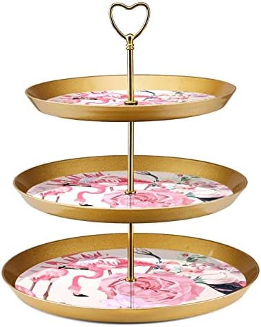 Stalci za torte Set od 3, Pink Flamingo Flower Jungle torta postolje za prikaz stola Desert Cupcake stalak