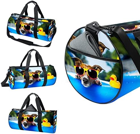 Mamacool pas se hladi u svom bazenu sa svojom gumenom Ducky torbom za nošenje preko ramena platnena putna torba