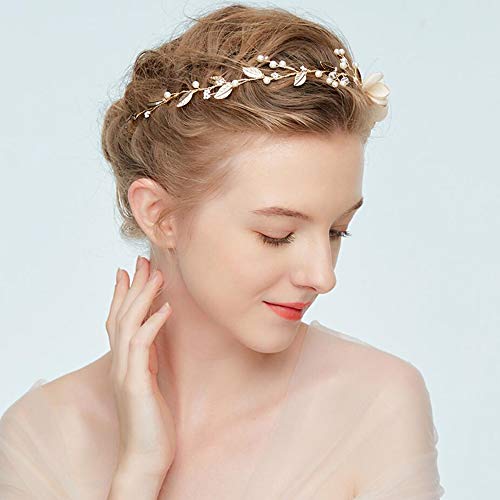 AXMEY Zlatna cvjetna traka za kosu za mladenku i trake nakit za kosu ručno rađena vjenčana traka