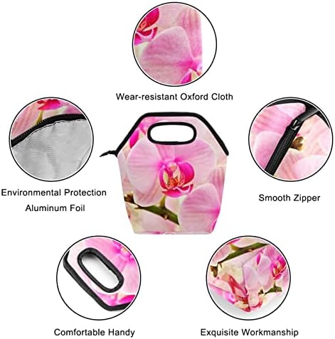 HEOEH Pink Orchids Blossom torba za ručak Cooler Tote Bag izolovana kutija za ručak sa patentnim zatvaračem torba za školski ured na otvorenom