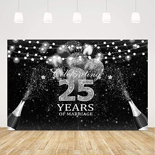 Ticuenicoa 9x6ft slavi 25 godina braka pozadina crne i srebrne balone Sretna 25. godišnjica pozadine Cheers
