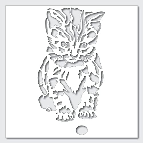 Kitty Cat & Ball Decor šablon Najbolji vinilni veliki šabloni za slikanje na drvu, platnu, zidu, itd.-Multipk | Ultra debeli izložbeni materijal bijelog boja