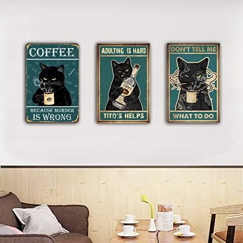 Adulting je teško Tito pomaže Vintage Tin znak zid dekor Funny crna mačka poklon ideja 8 x 12 Inch