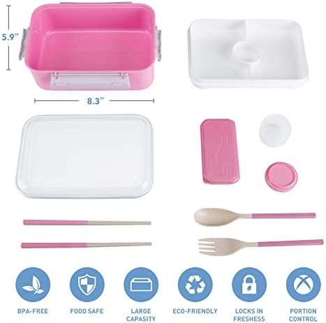 Bento kutija za ručak kontejner za djecu i djecu odrasli-posuda za ručak sa salatom sa viljuškom, pakovanje grickalica za piknik na otvorenom, sef za mašinu za pranje sudova, materijali za hranu Pink