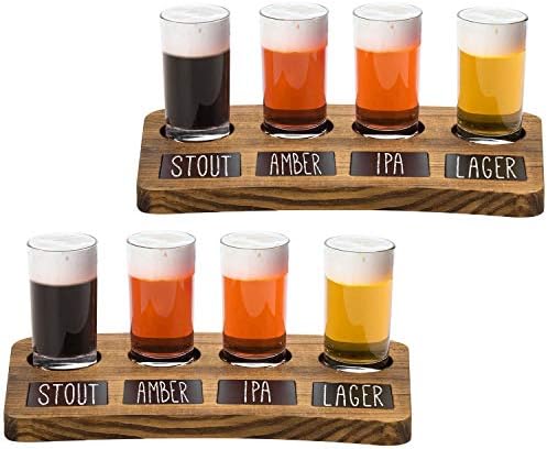 Mygift Beer flight Board Sampler Set sa 4 čaše za pivo za degustaciju, pleh za serviranje od smeđeg drveta i nalepnice za tablu, Set od 2