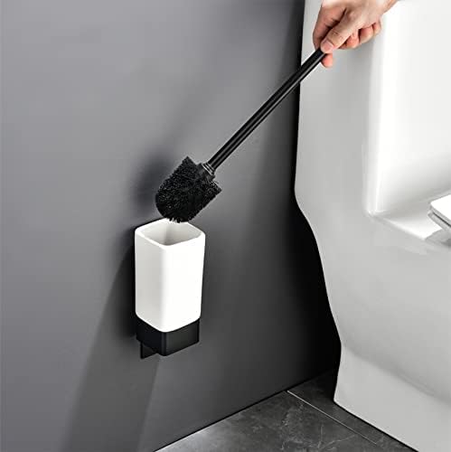 GUOJM toaletna četka kupaonica WC držači četkica crna aluminijska toaletna četkica zidna traka za zidnu traku Besplatna buna za kupaonicu za skladištenje i čistač silikonske toaletne četke