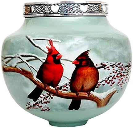 HLC kardinalni par Ptičja svijeća URN - zadrži urne za ljudski pepeo s 1 vrećicom za baršunaste kutije - mirnim spomen-povoljnim povoljnim urnom