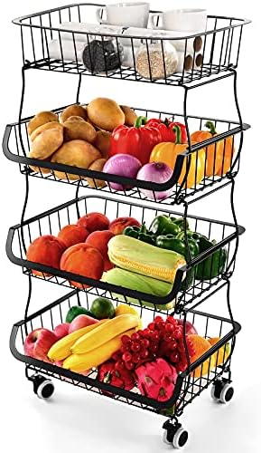 Korpa za skladištenje voća i povrća, 4-slojne metalne žičane korpe za skladištenje sa točkovima, korpe za organizatore voća i povrća za kuhinju, ostavu, kupatilo