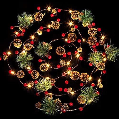 11ft 35 LED božićni vijenac sa svjetlima, božićne pinecone svjetla Crvene bobice Pine igle zvonile Xmas svjetla