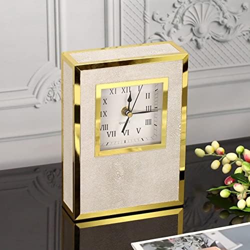 KEZNGUU DEKORATIVNI nosač i stolni sat, Shagreen kožom sa zlatnom ukrasom - bež boje