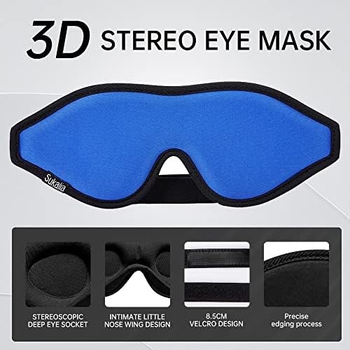 SLEEP MASK 3D konturirana čaša za oči za spavanje, maska ​​za spavanje s poklopcem za nos blok lagan, čičak podesivi kaiš zakrpa za patch maska ​​za spavanje za putne plave boje