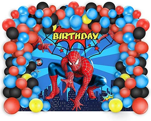 Spiderman Rođendanske dekoracije 5 x 3 FT Backdrop banner Fotografija Pozadina i 80 kom balonasti