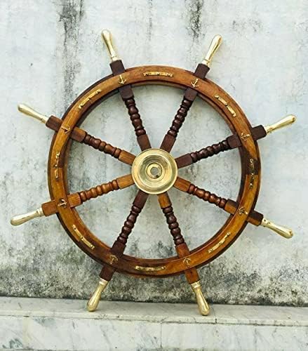 36 '' Inčni mesingani stubovi ručke brodskih kotača | Mesing sidreni kapetanski kotač | Drveni vintage brodskih