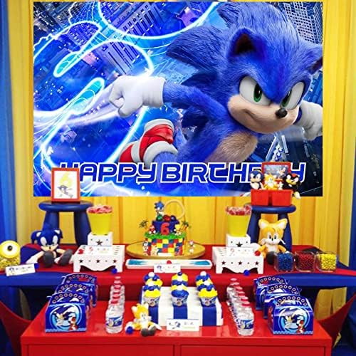 Sonic potrepštine za rođendanske zabave, pozadina za Sretan rođendan za Sonic potrepštine za zabavu, 5 x 3ft pozadina za rođendan za Sonic birthday party dekor