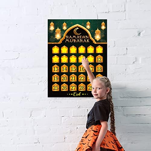 PETCEE Ramadan Calendar 2023 Eid Mubarak odbrojavanje kalendar za djecu 30 dana Ramadan Advent Calendar Poster dekoracije za kućni zid sa 36 Star naljepnice i 1kom mali Ramazan kalendar kartica sa šarenim naljepnice