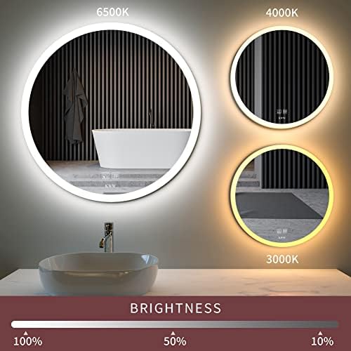 Kww 24 inčni LED ogledalo, jednostavno instaliranje okruglog ogledala, temperature boje, podesiva temperatura u boji, protuprovalna lampica, zidno retrovizor sa pametnim dodirom