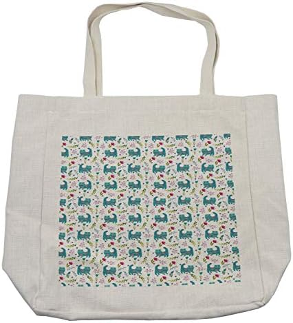 Ambesonne Kittens torba za kupovinu, folklorni ukrasni uzorak Happy Cat sa cvijećem i lisnatim granama, ekološka