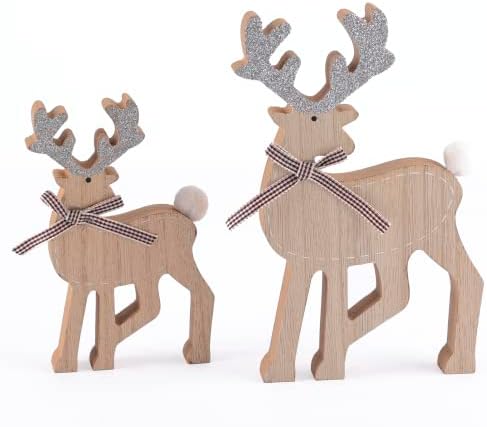 Božić Candle Rings 2 pakovanja i rustikalni drveni Božić sob figurica Set 2 za stol i polica centralni Božić Holiday ukras