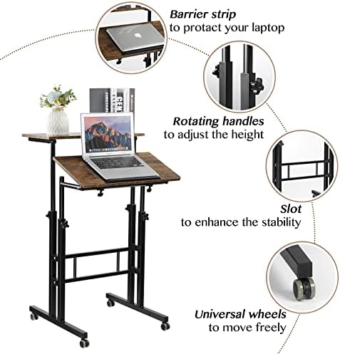 SIDUCAL mobilni Stand Up sto, podesivi laptop sto sa točkovima radna stanica za kućnu kancelariju, kolica
