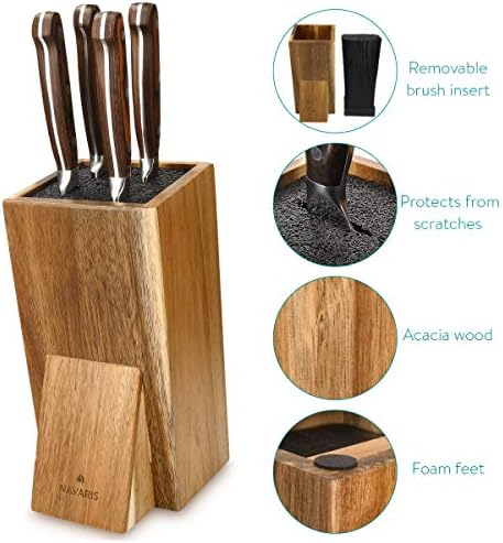 Navaris univerzalni držač blokova noža - stalak od bagremovog drveta sa čekinjama za različite veličine noževa - dizajn pod uglom, 9.8 x 5.9x 4.1'
