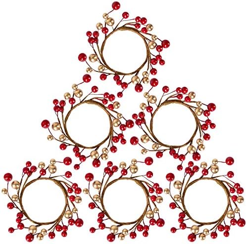 DearHouse 6 kom Božić zavjetni svijećnjak prstenovi sa crvenim zlatnim bobicama svijećnjak prsten,