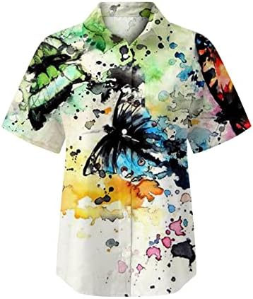 Cute button down Shirts for womens Spring Summer Flower Printed Short Sleeve V izrez Shirt Womens Solid