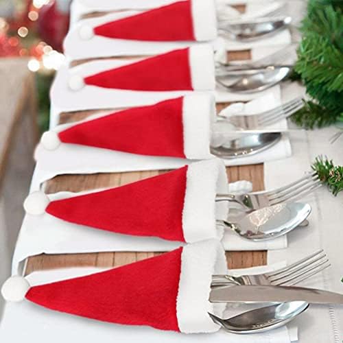 PRETYZOOM zimski stol dekor 36kom Božić vino bočica šešir posuđa držači nož i viljuške torbe Mini Santa šešir čaša boca Cover božićno drvo ukrasi za odmor stol dekor
