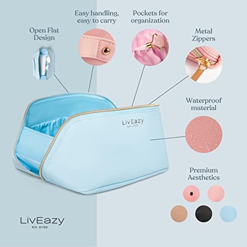 Liveazy Open-ravna vreća za šminku za jednostavan pristup može se koristiti u više svrha kao što su velika kozmetička torba, torba za toaletne / toaletne potrepštine, putni pribor i svakodnevna upotreba.