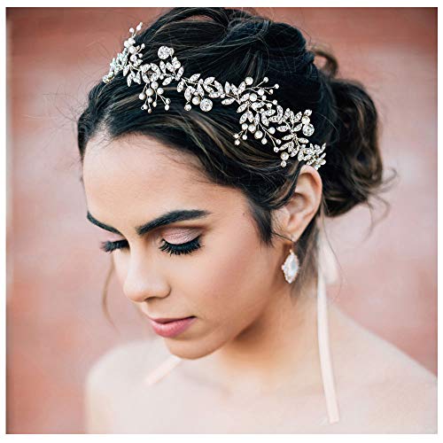 SWEETV Crystal Bridal Headpieces for Brides Silver Wedding Hair Accessories Bride Headband Pearl Hair