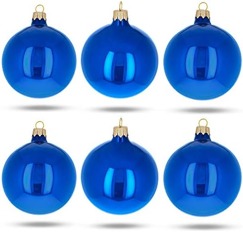 Set od 6 sjajnih plavih staklenih kugli božićnih ukrasa 3,25 inča