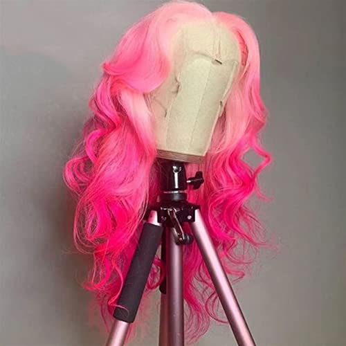 Valovita perika za kosu 13x4 Body Wave Pink Lace prednje perike za žene lagani korijen brazilska Remy Hair HD prozirna T-dio čipkasta perika Pre Čupana Wave kovrčava čipka prednja perika sintetičke perike (boja: 13x4 čipkasta perika 1