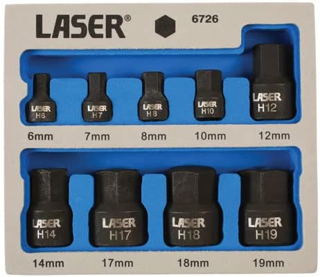 Laser 6726 Niski profil Impact Hex utičnica bit Set 1/4D, 3/8d 9kom, srebro