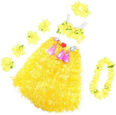 Bestoyard 6pcs Hawaii Tropical Hula Grass Dance suknja Kids Cvijet Leis narukvice Traka za glavu BRA SET 40cm