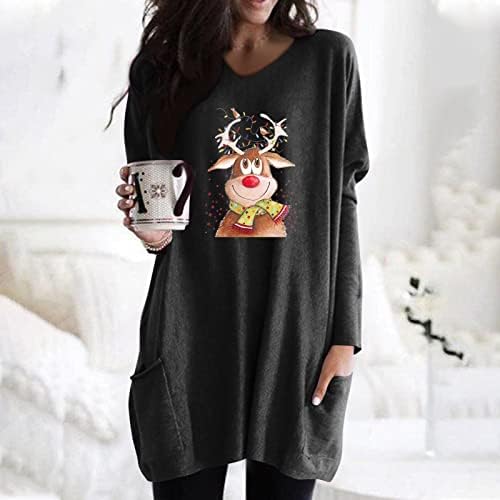BEUU božićne majice za žene casual crew vrat xmas jelena ispis dugih rukava majica labavi meki pulover