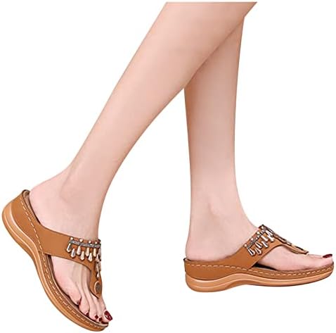 xipcokm ženske vještačke klinaste sandale Bohemian Clip Toe Slides papuče s podrškom za luk ljetne
