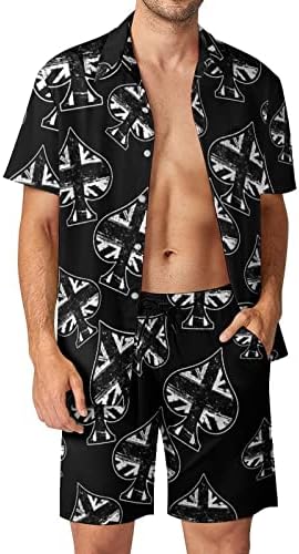 Crna britanska zastava Spades Ace Poker muške 2 komada odijelo za plažu na Havajima niz majicu kratkih rukava i šorc odijela