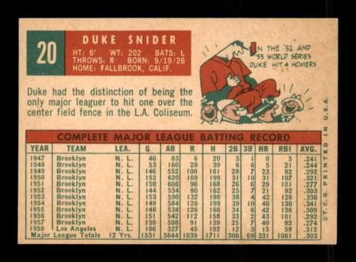 20 vojvoda Snider - 1959. bejzbol kartice 1959 ex + - bejzbol ploča sa autogramiranim vintage