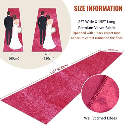 Romankas Hot Pink Aisle za ceremoniju vjenčanja 2x15 ft Velvet runter za vjenčanje Aisle Wilmway tepih trkač sa tepihom za vrpce tepiha Rustikalni crkveni trkač za vjenčanje ukrasa za vjenčani ured za vjenčanje