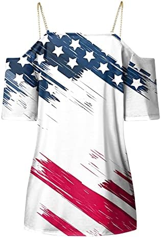 PIMOXV žene 4. jula hladni vrhovi ramena, majica sa štampanom američkom zastavom metalna bluza sa Špagetama seksi praznična majica