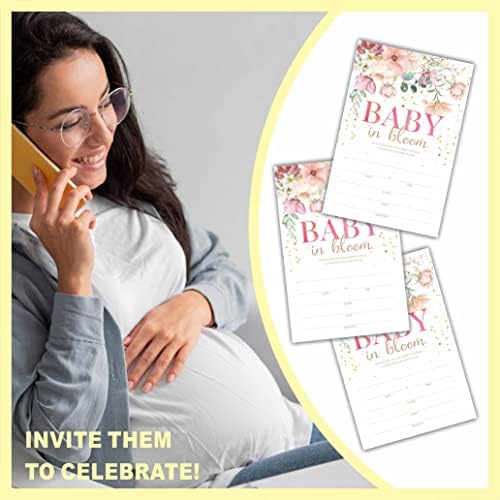 Goxzyn cvjetne pozivnice za tuširanje, 25 dvostranih pozivnica sa kovertama - bebi za bebe, spol Otkrivanje, najava beba - stranački ukrasi i pribor-BYQK-A11