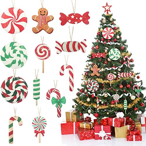 36 komada božićno drvo Candy Cane ukrasi Božić drveni viseći pepermint Candy Swirl Ornamenti lizalica Candy Cane za božićno drvo Party ukras