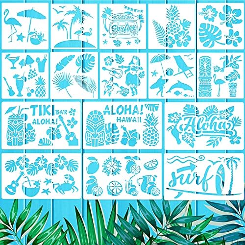 16 komada cvijeće Stencil Summer Painting Template Hawaii tropska šablona za višekratnu upotrebu šablona od palmi limun ananas Flamingo ostavlja šablon za DIY Art Crafts Scrapbooking na dekoru drvenih zidova