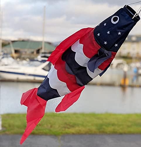 Madrona marke Patriotski SAD Američka riba Windsock / izdržljiva Vanjska viseća dekoracija | brod, paluba, pristanište, Dvorište, jezero i više / 40-inč