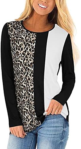 Top bluza sa Leopard printom za žene pulover sa šavovima O-izrez dugih rukava