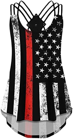 4th of July Shirts Tank Tops for Women Sleeless V izrez Shirt USA Flag Stars Striped Patriotske atletske tunike