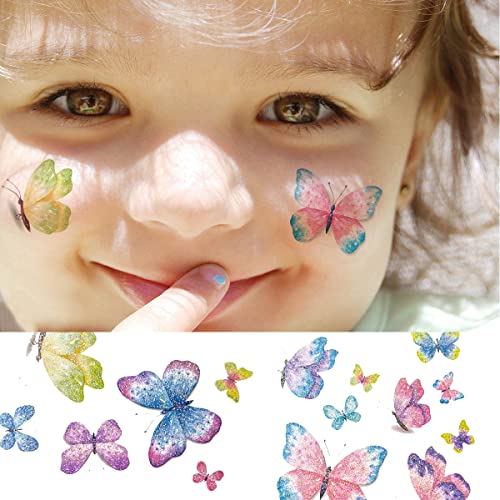 Viwieu Glitter Butterfly privremene tetovaže za djecu Djevojke 12 listova, šareni 3D svjetlucavi